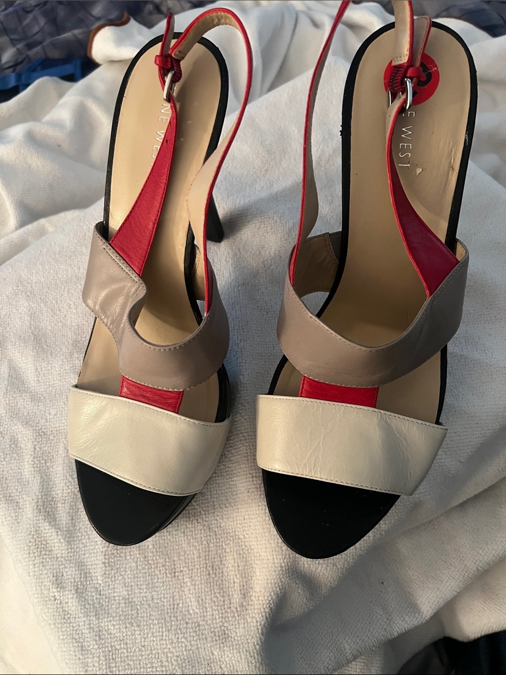 Nine West Red, Taupe & Cream Colorblock Slingback Heels